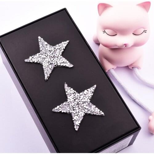 Star Rhinestone Embroidered Iron on Transfer Badges Bling Applique Thermo Stickers For Cloths Jacket Jeans Bags DIY D6541