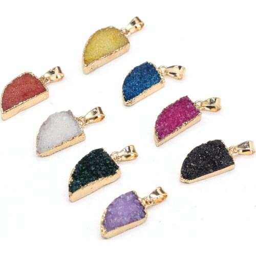 1pcs Natural Stone Druzy Knife Shape Mixed Colors Red Purple Crystal Pendants for Jewelry Making Necklace Earring Size 13x26mm