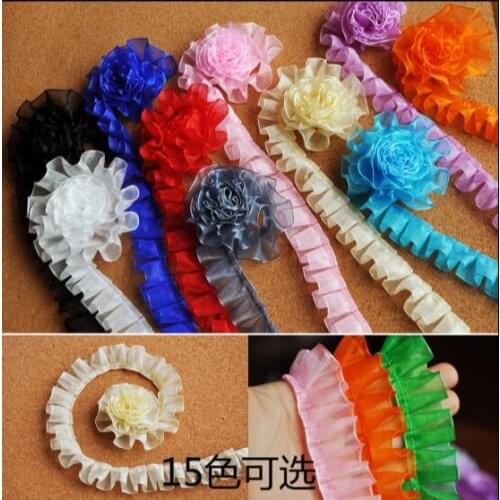 100Yards 2.5cm Pleated Organza Fabric Ruffled Lace Edge Trim Ribbon Handmade DIY Wedding Dress Bridal Sewing Craft Decoration