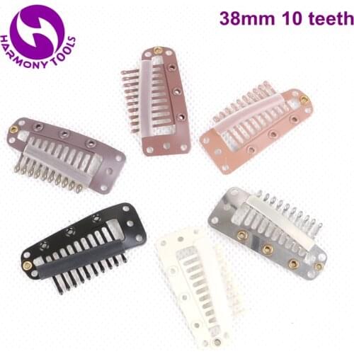 160 Pieces 38mm 10 teeth Snap Clips Silicone Coated for Hair Extension ( Black, D Brown, M Brown, L Brown, Blonde, Silver )