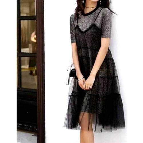 2 Piece Maxi Dresses Woman Plus Size Elastic Shinny Material Basic Dresses And Strapless Mesh Ruffles Basic Dress CC014