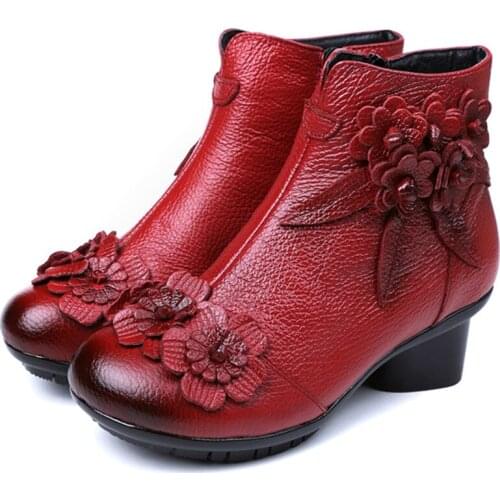 2020 New Arrival Vintage Boots Genuine Leather Ankle Boots New Winter Women Warm Shoes Soft Non-Slip Bottom Soles Plus Size