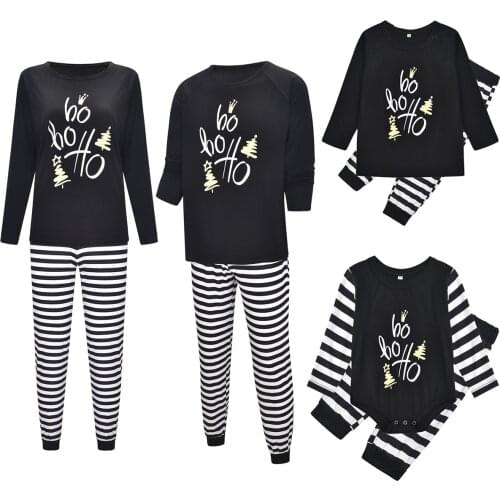 2020 Christmas Family Matching Pajamas Set Sleepwear Xmas Long Sleeve T-shirt +Striped Pants Mother Daughter Father Son Outfit