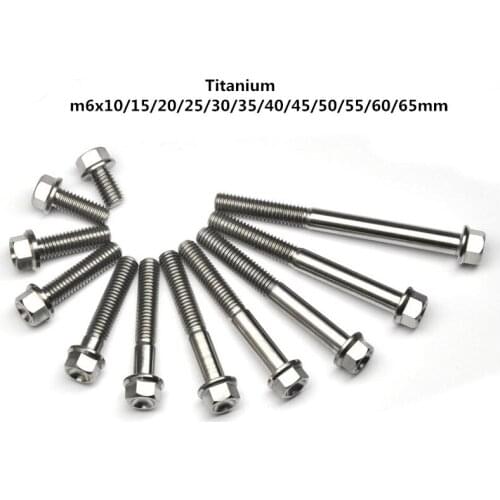 5pcs Bicycle motorcycle titanium screw M6X10/15/20/25/30/35/40/45/50/55/60/65mm flange titanium bolt