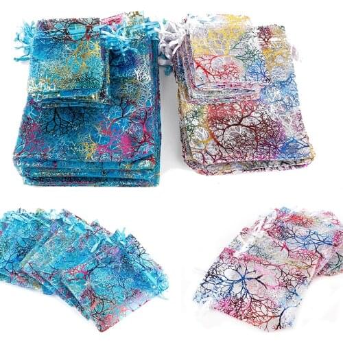 Hot 50Pcs 7x9/9x12/10x15/13x18cm Drawstring Organza Bags White&Colorful Jewelry Packaging Bags Wedding Gift Bags Jewelry Pouches