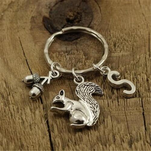 Squirrel Keyring, Squirrel Keychain Gift, Initial Charm, Name Keyring, Charm Keychain, Animal Lover, Acorn Keyring