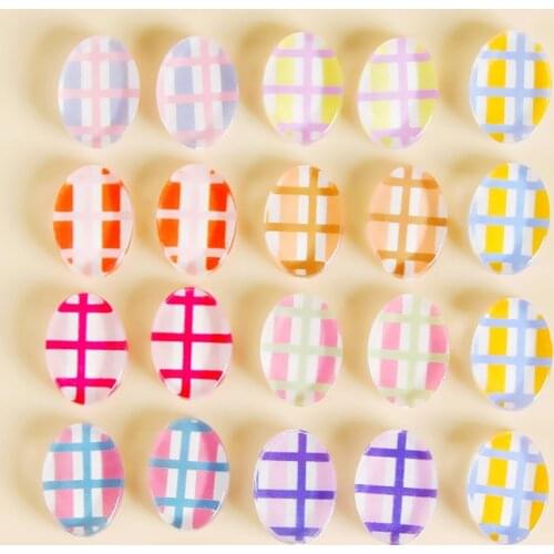 New arrived 50pcs/lot color lattice pattern print geometry ovals shape acrylic beads without holes diy jewelry earring accessory