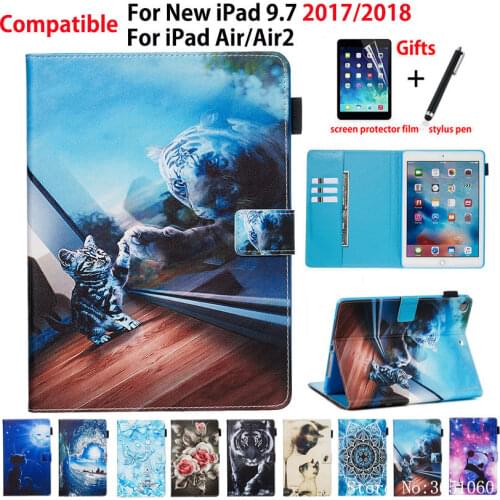 Case For Apple iPad 9.7" 6th 5th Generation 2018 2017 A1893 A1954 Smart Cover For iPad Air Air 2 Funda Animal Pattern Capa +Gift