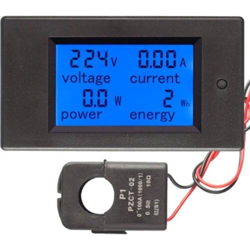 20pcs/lot 4 IN 1 Digital AC 80-260V 100A voltage current power energy Voltmeter Ammeter Watt Power Meter With Split CT
