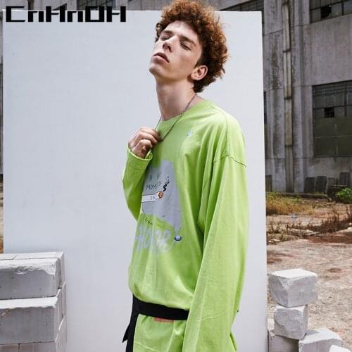 CnHnoH Chic Hiphop Ins Retro High Street Style Smoking Cartoon Print Hip-Hop Bf Loose Fashion Brand Long-Sleeved Hooded 9817