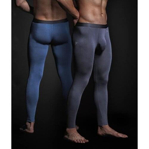 Modal Breathable Men Long Legging Sexy Low Waist Big Pouch Long John Warm Seamless Pants