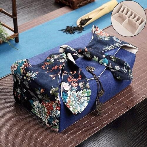 Travel Tea Set Storage Bag Two Pots Six Cups Tea Set Cotton And Linen Storage Bag Portable Tea Set Bag Travel Outdoor Handbag