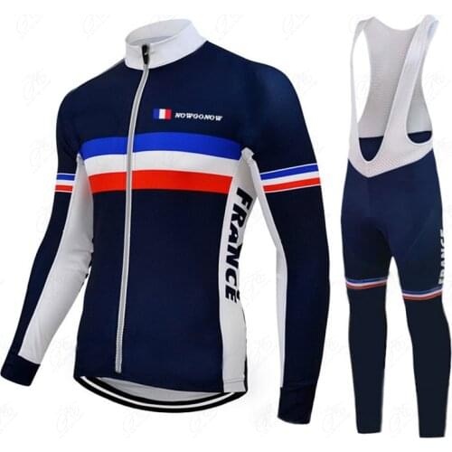 France national team cycling jersey set men long sleeve road racing bicycle clothes winter thermal fleece Mountain bike jersey