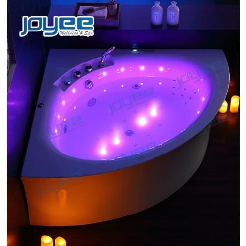 JOYEE Pure Acrylic Corner Massage Tub 2 Person Jet Whirlpool Hydro Spa Bath Jacuzzi with Color Led Lights