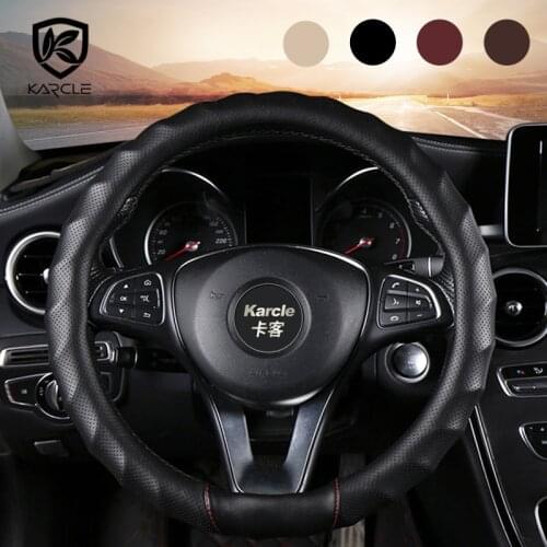 Karcle Leather Car Steering Wheel Cover 38CM Braid For Steering Wheel 3D Design Anti-Slip Wheel Protector Universal Auto Salon