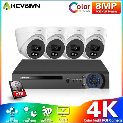 4K NVR Kit 4CH POE Camera System Two-way Audio Color Night Vision IP Camera Outdoor CCTV Security Video Surveillance System Set