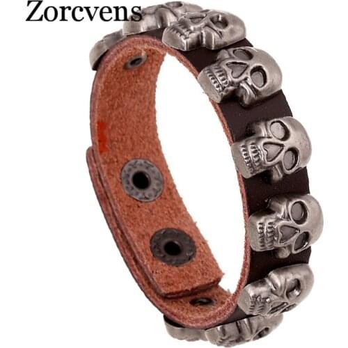 Modyle Punk Rock Spikes Rivet Gothic Skeleton Skull Punk Biker Wide Cuff Leather Bracelet for Men Women