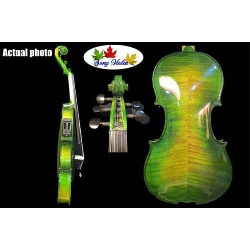 Beautiful Green colors 5 strings 4/4 electric violin +Acoustic violin #8641