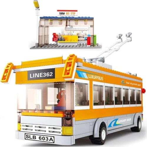 457pcs SLuban 0332 City Bus Bus Assembly Model Children Assembled Building Block Toy Gifts