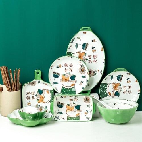 Hand Painted Cartoon Dinner Plate Family Lovely Childrens Bowl Single Rice Bowl Vegetable Plate Japanese Bowl Dish Tableware