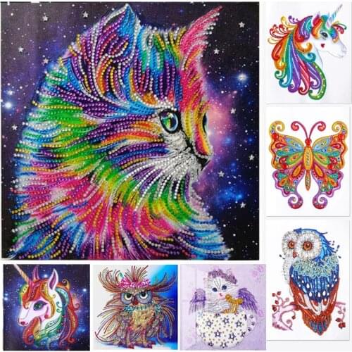 Dispaint Special Shaped Drill 5d diamond painting cat DIY fantasty Diamond Painting Kits Animal Painting for adult