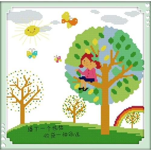 Fortunate girl cross stitch kit cartoon 14ct 11ct count print canvas stitching embroidery DIY handmade needlework