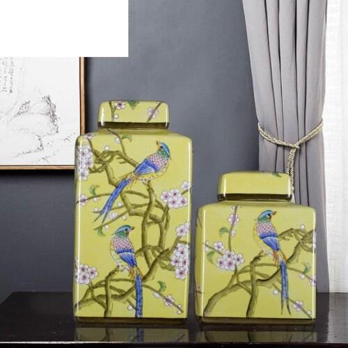 Jingdezhen European Style Painted Household pot Ornaments Square Table Tops Ornaments porcelain ceramic jar vase