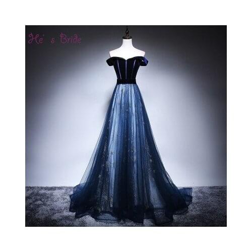 Hes Bride Velvet&tulle Boat Neck Sequined A-Line Sleeveless Long Dresses Evening Formal Dress Elegant Banquet Vestido De Noche