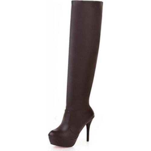 Sexy Black Over the knee boots Platform High Heels Women Boots Autumn Winter Leather Tight High Boots White Woman Shoes XKD2128