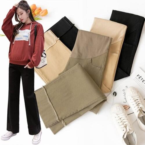 Straight Pants Pregnancy Clothes Casual Autumn Pregnant Trousers Cotton Wide Leg Pants Maternity Trousers For Pregnant Women