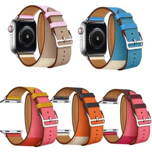 Watch Band For Apple Watch Series 4 40/44mm Real Leather Strap Doule Tour Watchband For Apple Series 3 2 1 Herm Wrist Bracelet