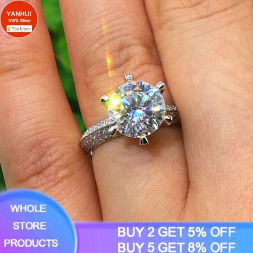 With Certificate 18K White Gold Color 925 Sterling Silver Natural 2.0ct Zircon Gemstone Wedding Rings For Women Anniversary Gift