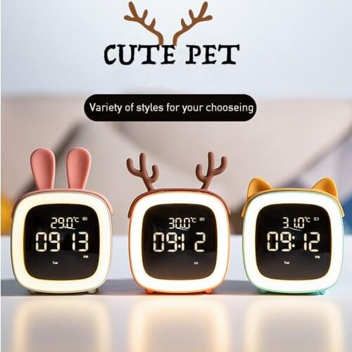 Cute Pet Alarm Clock LED Fashion Touch Table Lamp Cartoon Animal Night Lights for Bedroom Desktop Decor Childrens Holiday Gifts