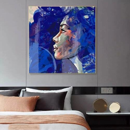 Blue Abstract Art Figure Woman Canvas Art Prints Posters Oil Painting Wall Pictures for Living Room Bedroom Home Cuadros Decor