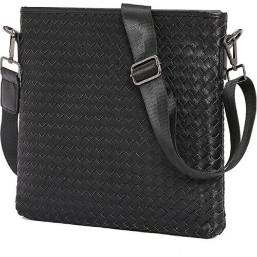 Fashion Knitting Men Handbag Shoulder Bags Vintage Trends PU Leather Messenger Bag Stylish Casual Male Crossbody Shoulder Bag