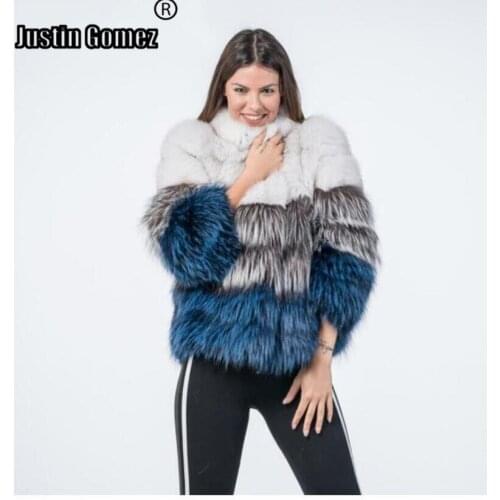 Tricolor patchowork Real fox fur coats outerwear Winter Thick and warm High-end luxury natural fur jackets