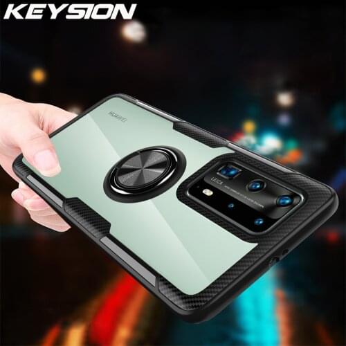 KEYSION Shockproof Case for Huawei P40 Pro P40 Lite 5G P30 P20 Clear Magnetic Ring Phone back Cover for Huawei Mate 30 Pro 20