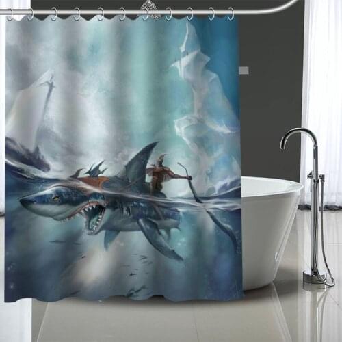 Waterproof Shower Curtain Can Be Customized Shark Art Bathroom Shower Bath Supplies Polyester Shower Curtain With Hooks