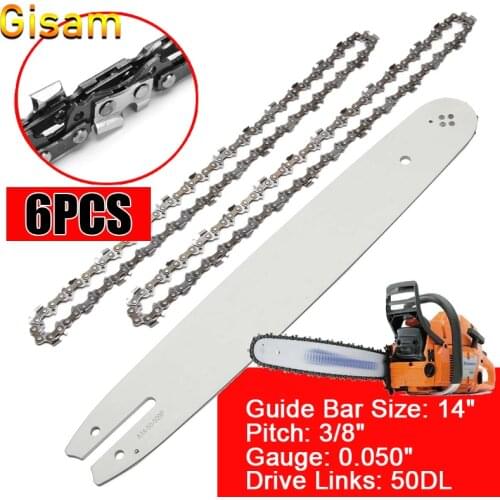 6Pcs/Set 14 Inch Chain Saw Guide Bar Spare Part Pitch 3/8" Drive Links 50DL Replacement Chain Blade Accessories For STIHL 017