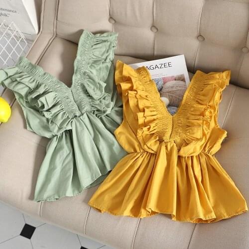 Feminine Summer Ruffled V-neck Tank Top New Fashion Ladies Ruffles Blouse Top