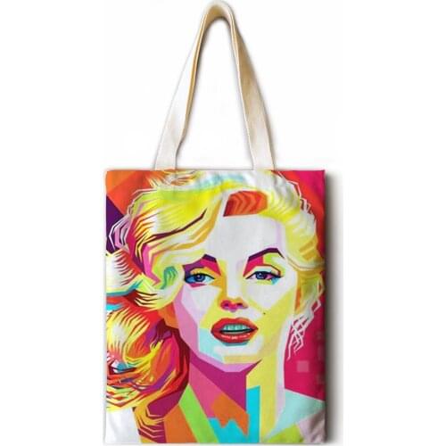 Oil painting Monroe print ladies leisure tote bag large capacity cotton and linen female shopping bag ladies one-shoulder handba