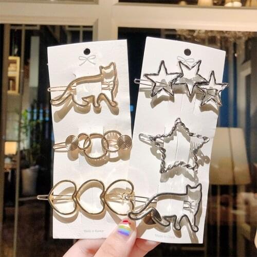 New Fashion Hollow Metal Hair Pins Star Heart-shaped Geometric Hair Clips Cat Pearl Hair Snaps Hair Accessories For Women Girls
