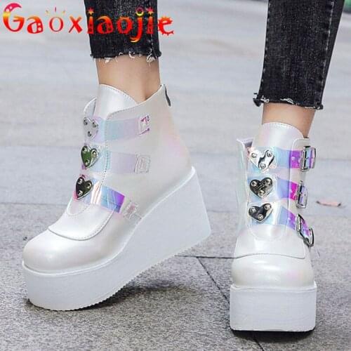 Spring And Autumn New Tidal Current Colorful Women Ankle Boots 2021 Fashion Belt Buckle Waterproof Non-Slip Wedges Female Shoes