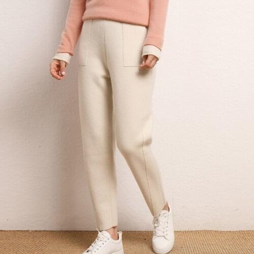 Women Pants New Autumn and Winter Soft Comfortable High-Waist 100% Pure Cashmere Knitted Pants Female Elastic 7Colors Casual