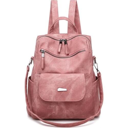 PU Leather Ladies Backpacks Teenage Girls School Bags Women Shoulder Bags Retro Women Backpack Solid Color Lady Business Bags
