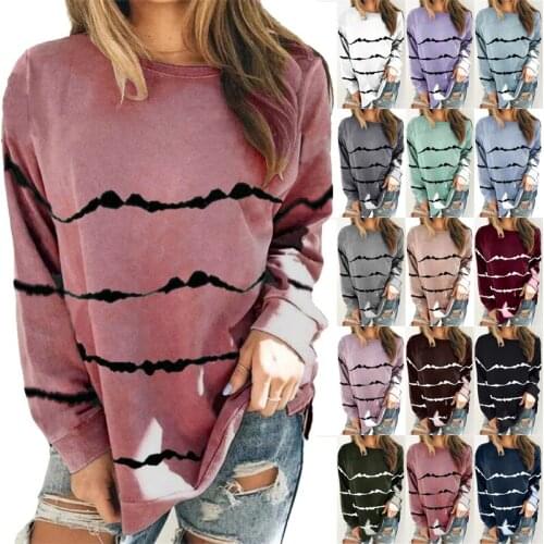 Womens Long Sleeve Top for Autumn Strip Print Womens Sweatershirt