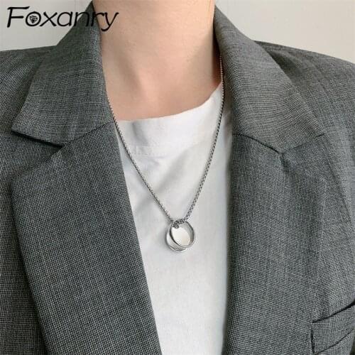 Foxanry 925 Sterling Silver Sweater Necklace for Women New Trend Punk Vintage Circular Geometry Party Jewelry Gifts Wholesale