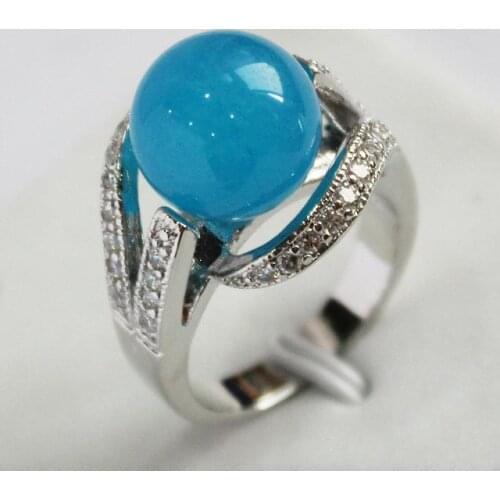 Ladys new design jewelry silver plated with crystal decorated &12mm blue jades ring(#7.8.9)