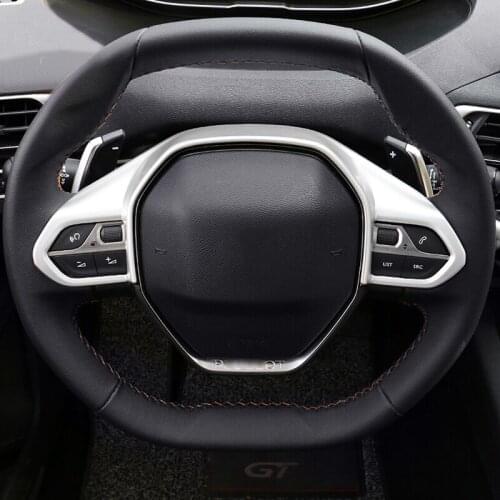 For Peugeot 208 2020 2021 ABS Matte/carbon fibre Car Steering Wheel Decoration cover Trim sticker Car Styling Accessories 1pcs