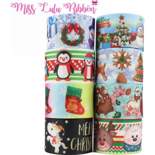 16mm-75mm Christmas Snowman Christmas Tree Snow Reindeer Socks Cartoon Gift Packaging Rbbon DIY Festival 50 Yards / Roll